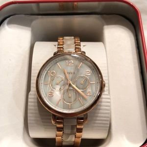 Rose Gold and Pearl Fossil Watch